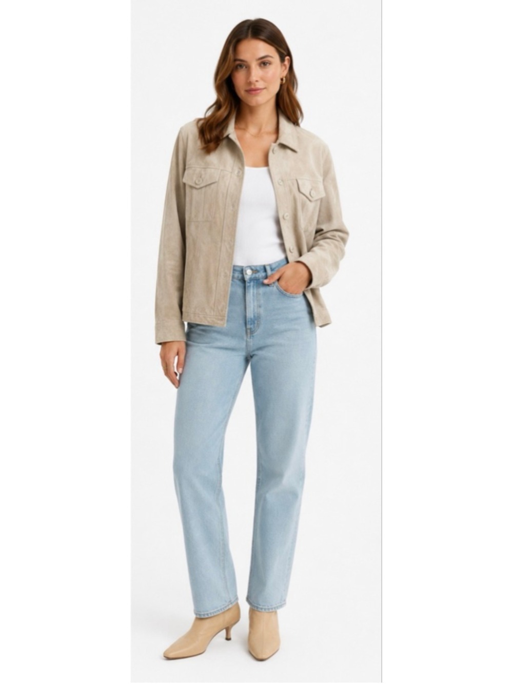 Women's Wilsons Leather Beige Suede Jacket/Shirt/Shacket M